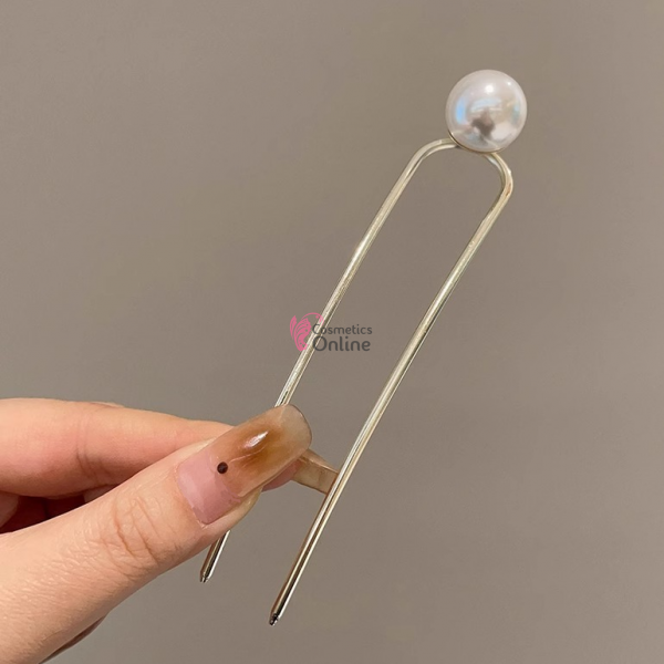 Accesoriu de par modern Japonez pentru cocuri din metal JPN10LL Argintiu cu perla